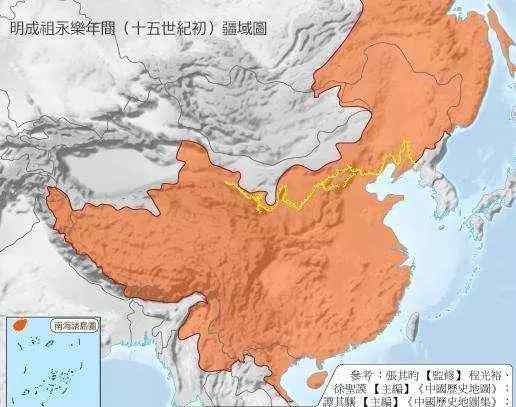 明朝地图 明朝疆域“两京十三省”，一共分15块，为何地图上却画着16块？