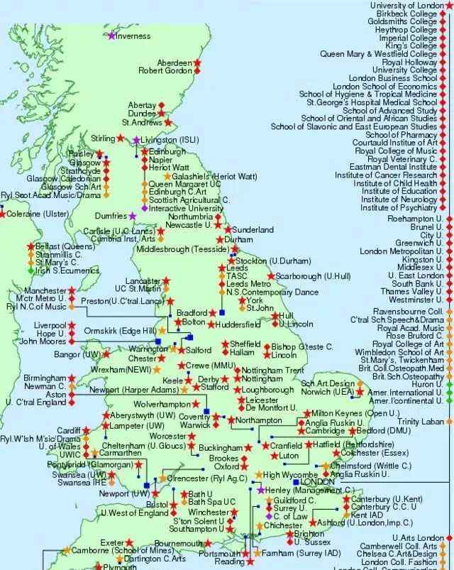 英国大学 一张图让你了解英国大学位置分布！