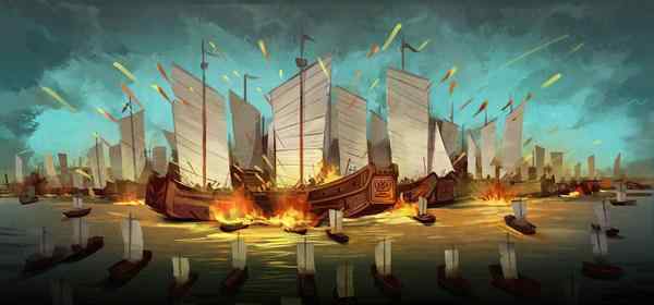 火烧连环船 真正的赤壁之战，火烧连环船并不是孙刘杰作，而是曹操亲手烧掉的